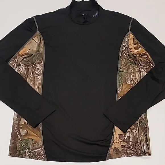 Rocky Microfiber Half Turtle Neck Pullover Shirt Black Brown XL - Picture 2 of 10